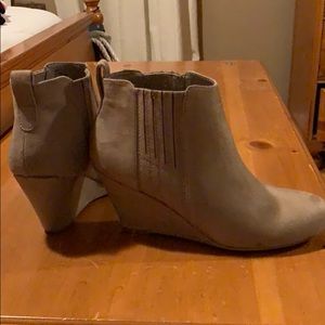 Suede Tan Wedge Bootie